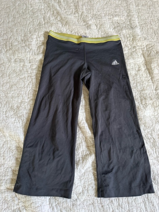 adidas Other - Vintage adidas women’s capri Black Capri Leggings with Yellow Striped Waistband